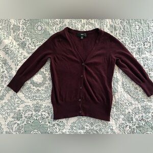 Massimo Sz XS 3/4 sleeve Cardigan Sweater oxblood maroon burgundy dark red